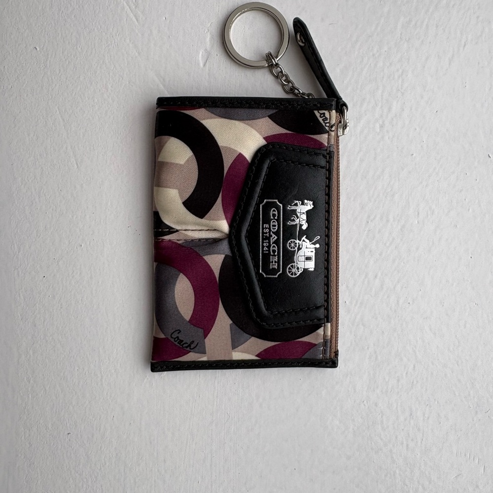 Coach Black and Purple Patterned Keychain Wallet